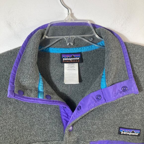 Womens Vintage Patagonia Synchilla Snap T Fleece‎ Pullover Jacket Gray Purple M - Picture 4 of 9